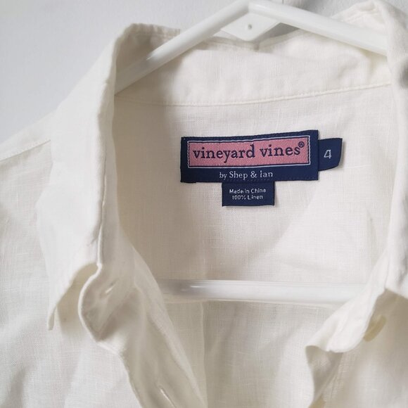 Vineyard Vines Womens Off-White Ivory Linen Button Down Shirt - Picture 3 of 13